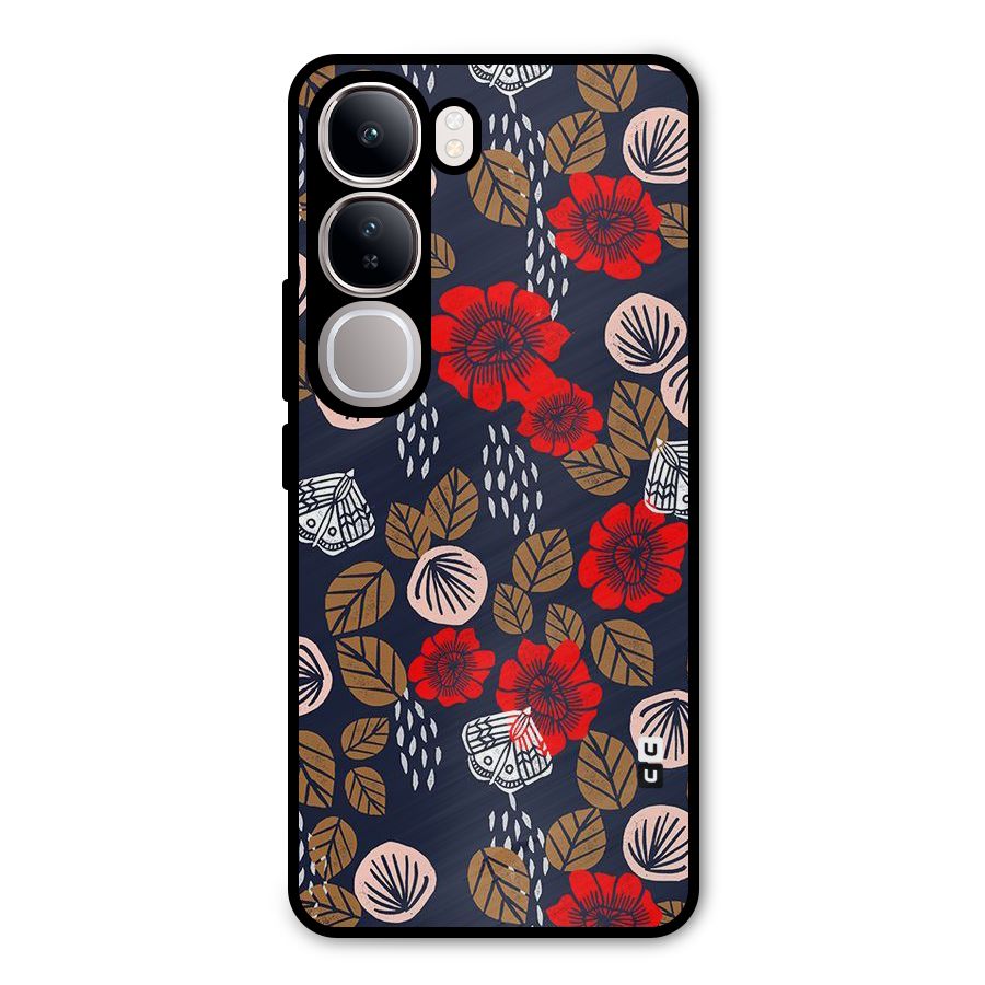 Orange Flora Metal Back Case for Vivo Y300