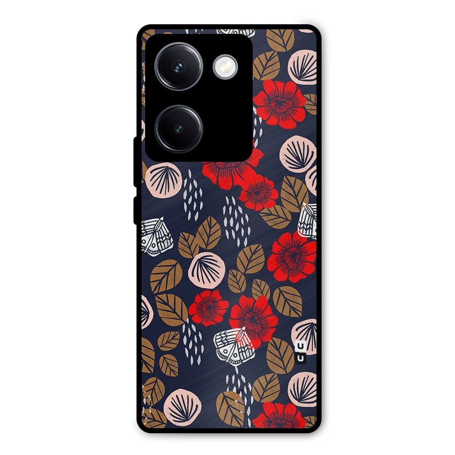 Orange Flora Metal Back Case for Vivo Y300 Plus
