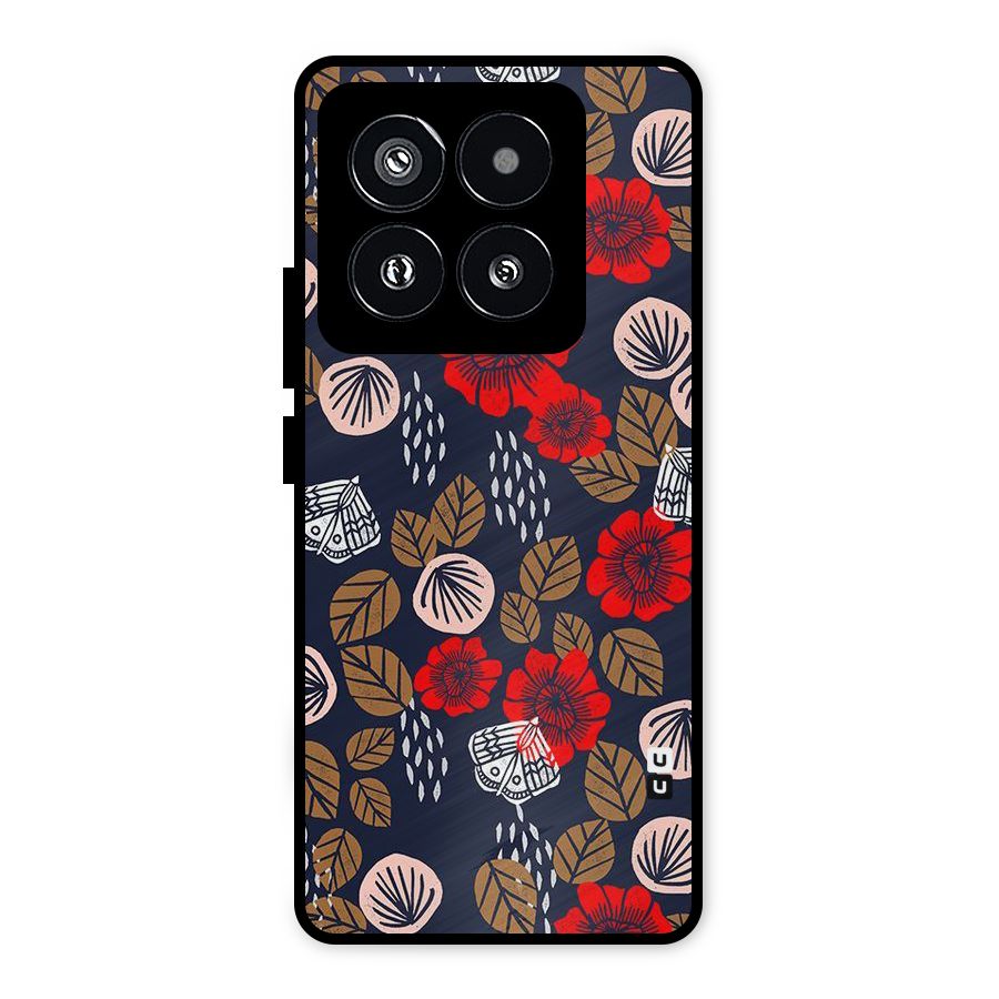 Orange Flora Metal Back Case for Xiaomi 14 Pro