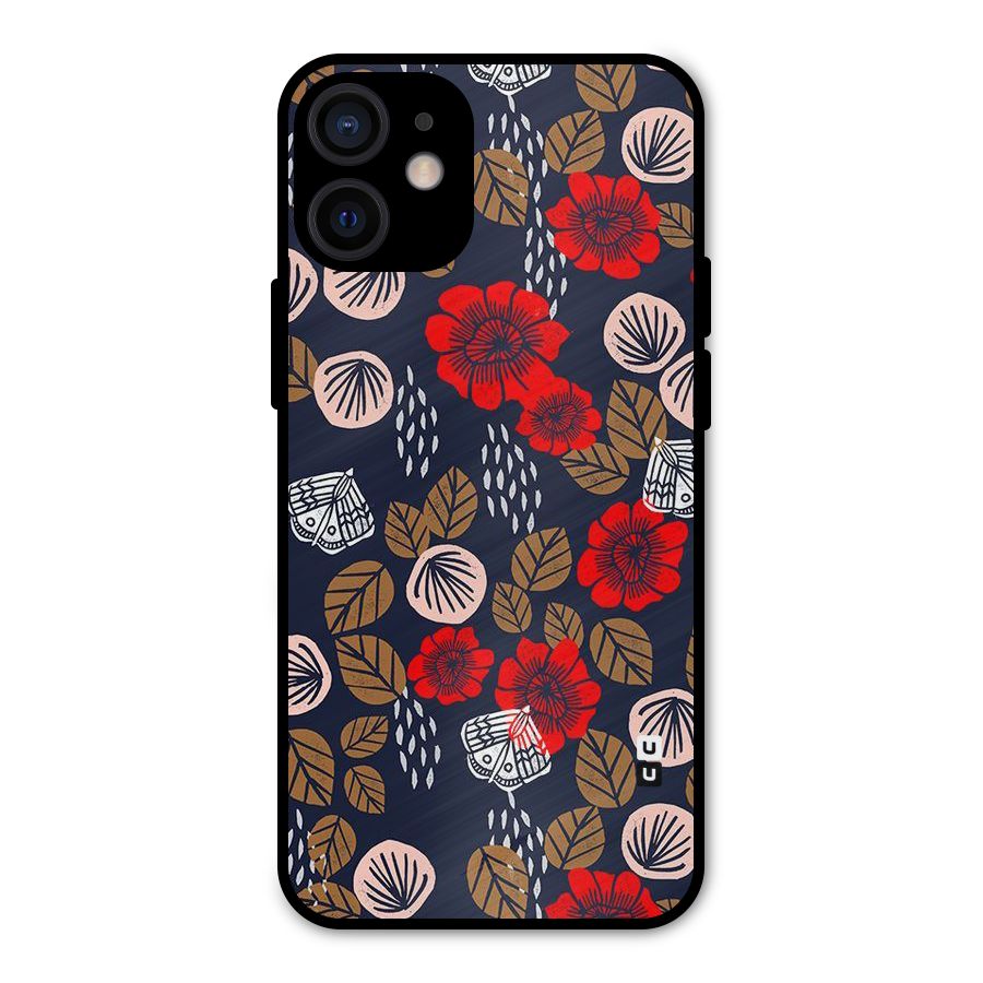 Orange Flora Metal Back Case for iPhone 12 Mini