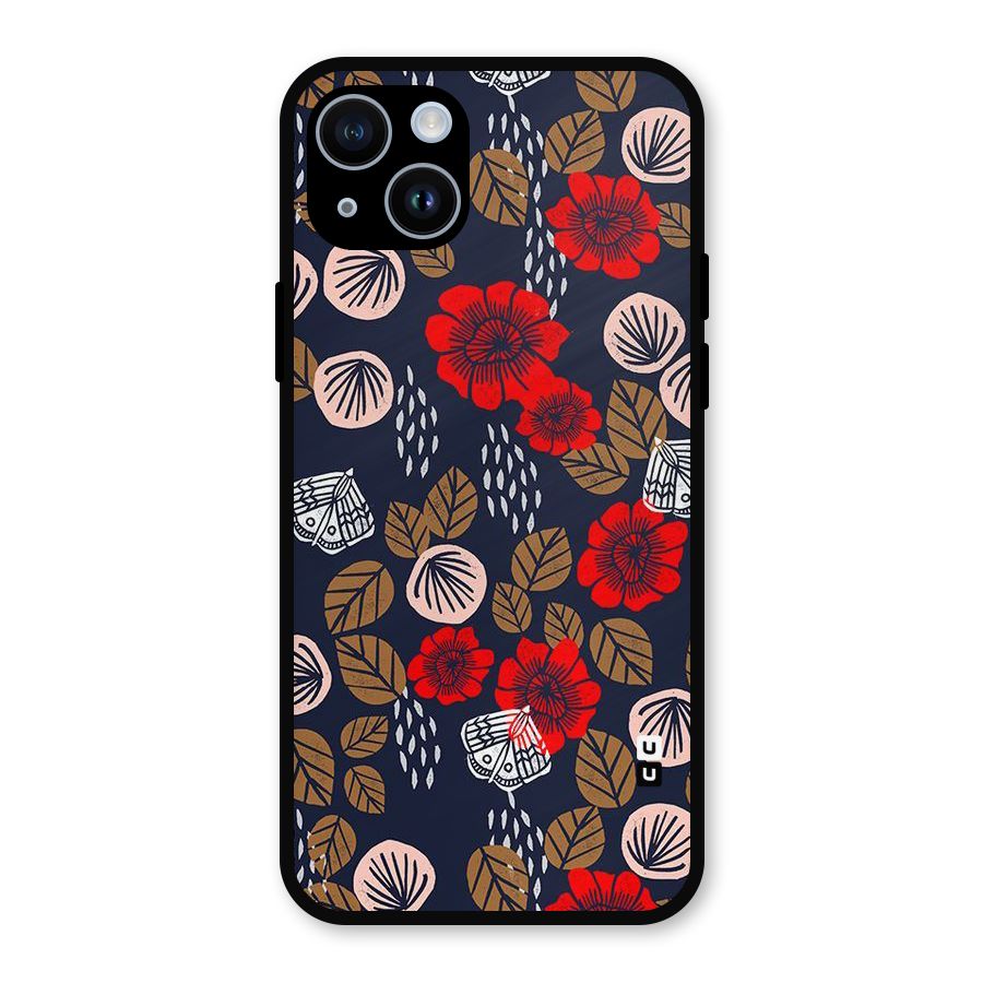 Orange Flora Metal Back Case for iPhone 14