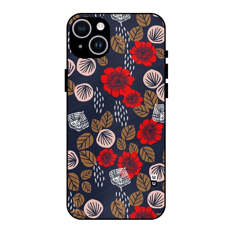 Orange Flora Metal Back Case for iPhone 14 Plus