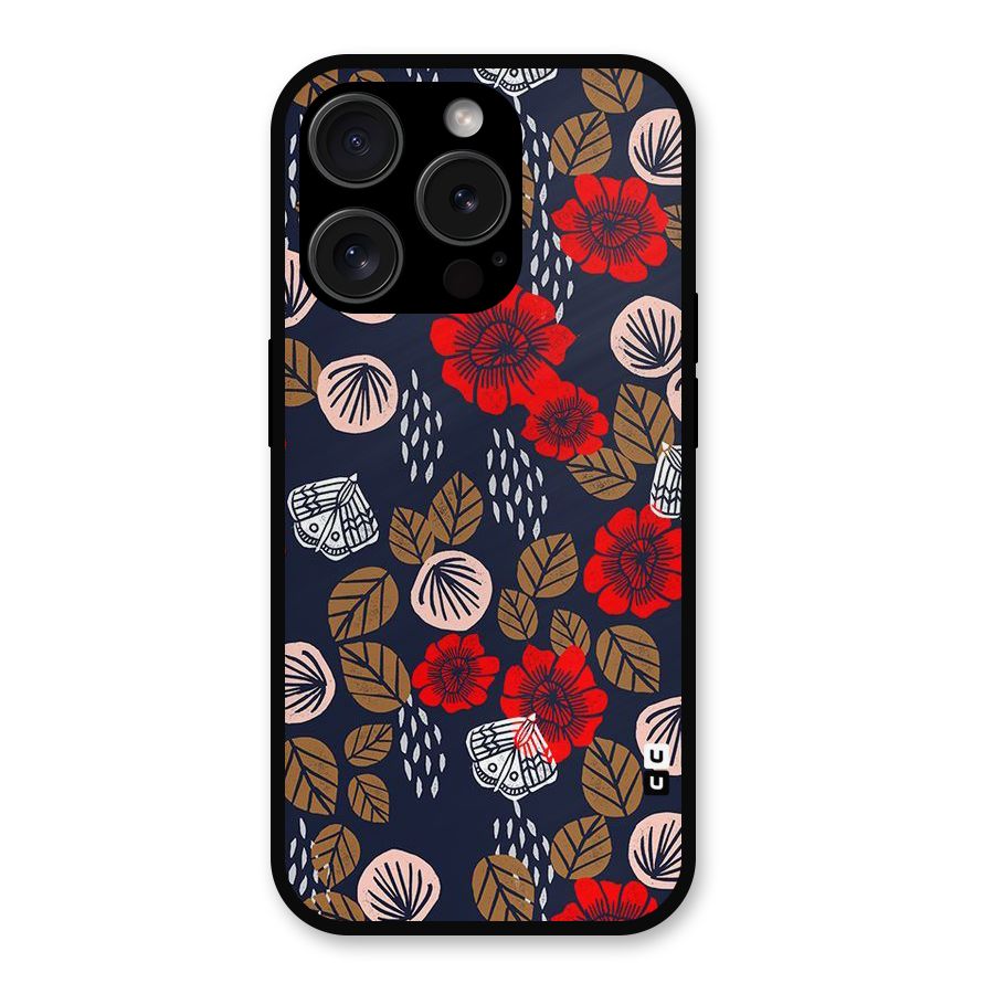 Orange Flora Metal Back Case for iPhone 15 Pro