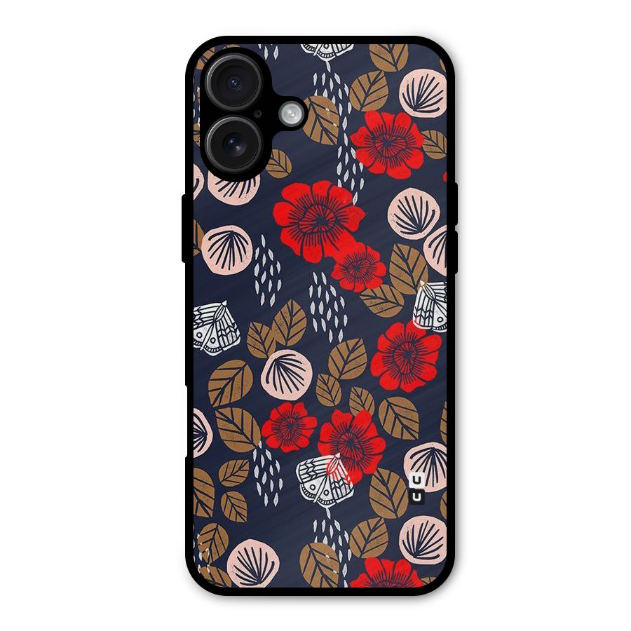Orange Flora Metal Back Case for iPhone 16 Plus