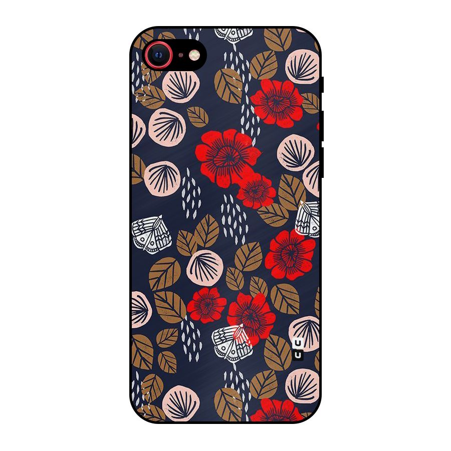 Orange Flora Metal Back Case for iPhone 7