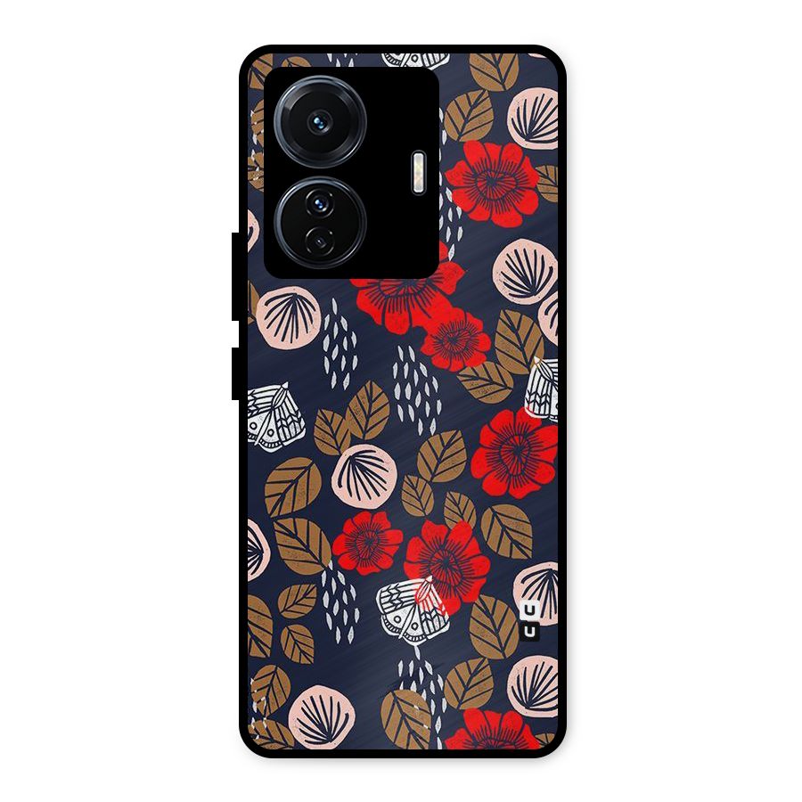 Orange Flora Metal Back Case for iQOO Z6
