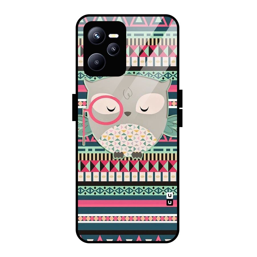 Owl Cute Pattern Glass Back Case for Realme C35