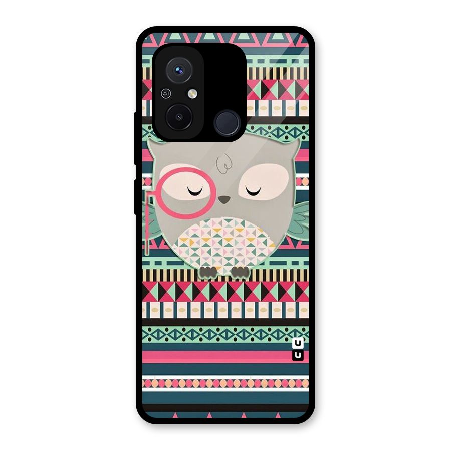 Owl Cute Pattern Glass Back Case for Redmi 12C