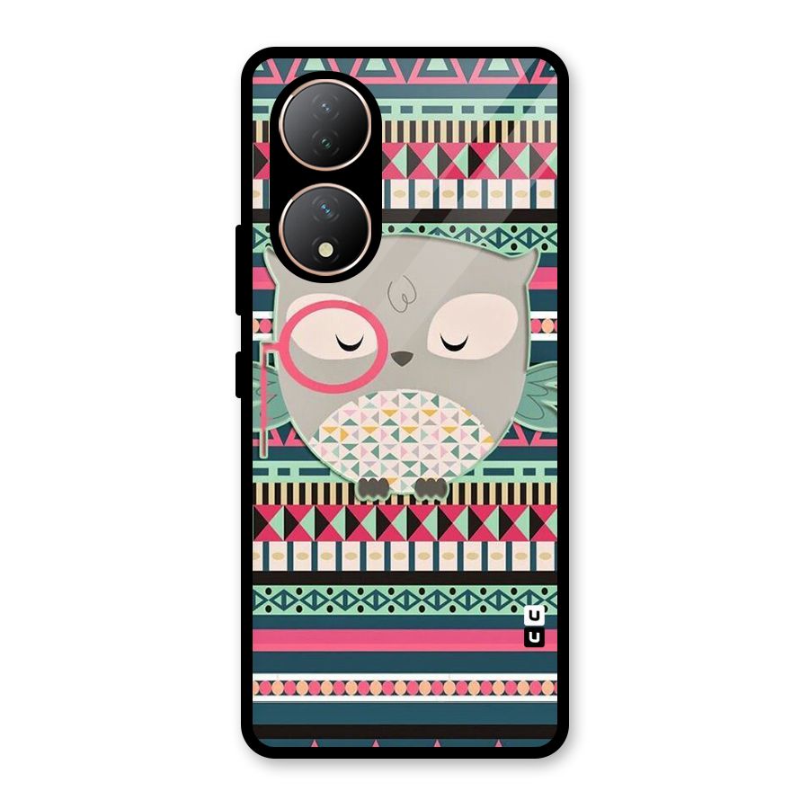Owl Cute Pattern Glass Back Case for Vivo Y100A