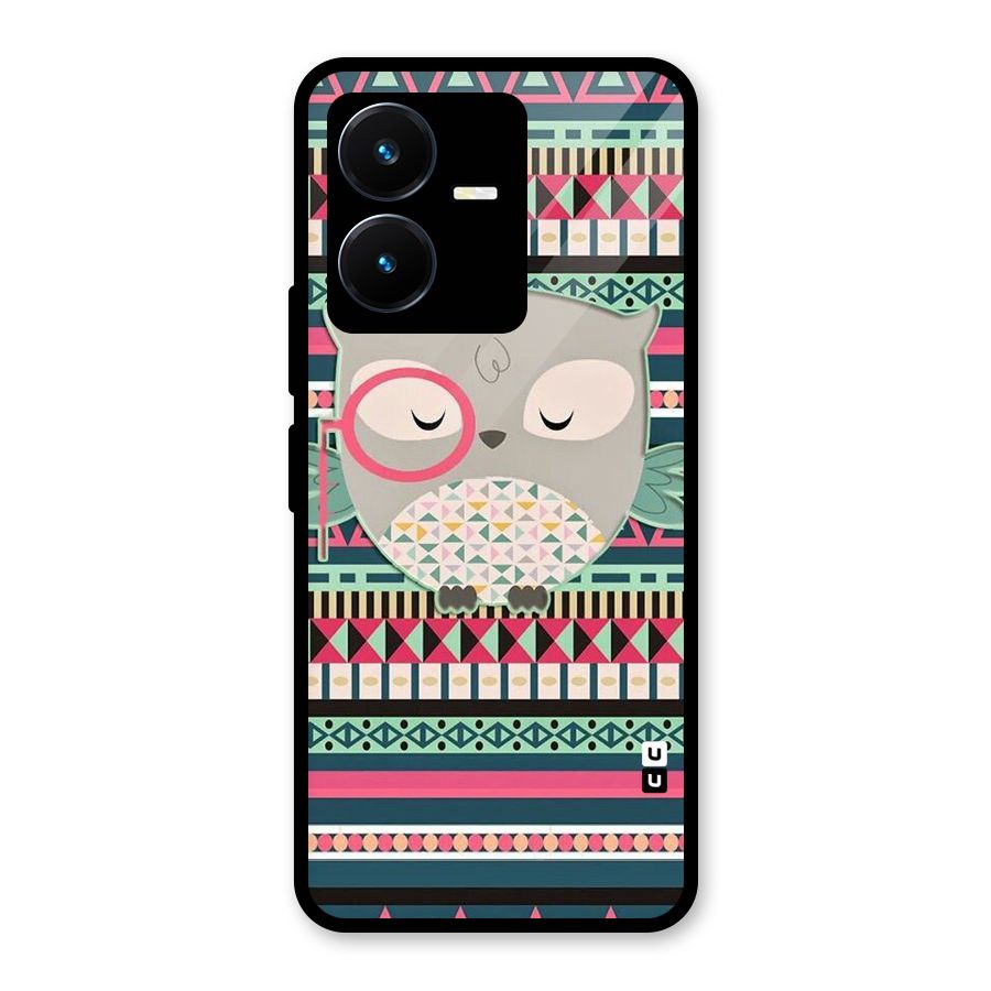 Owl Cute Pattern Glass Back Case for Vivo Y22s