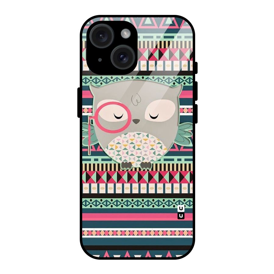 Owl Cute Pattern Glass Back Case for iPhone 15