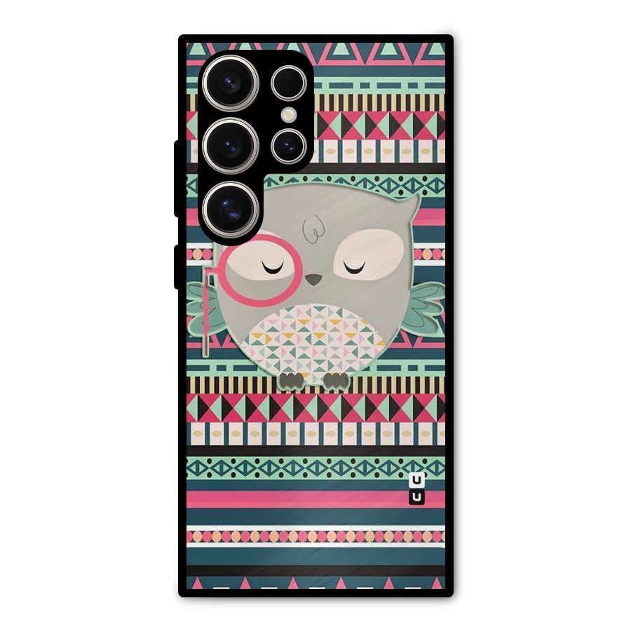 Owl Cute Pattern Metal Back Case for Galaxy S24 Ultra