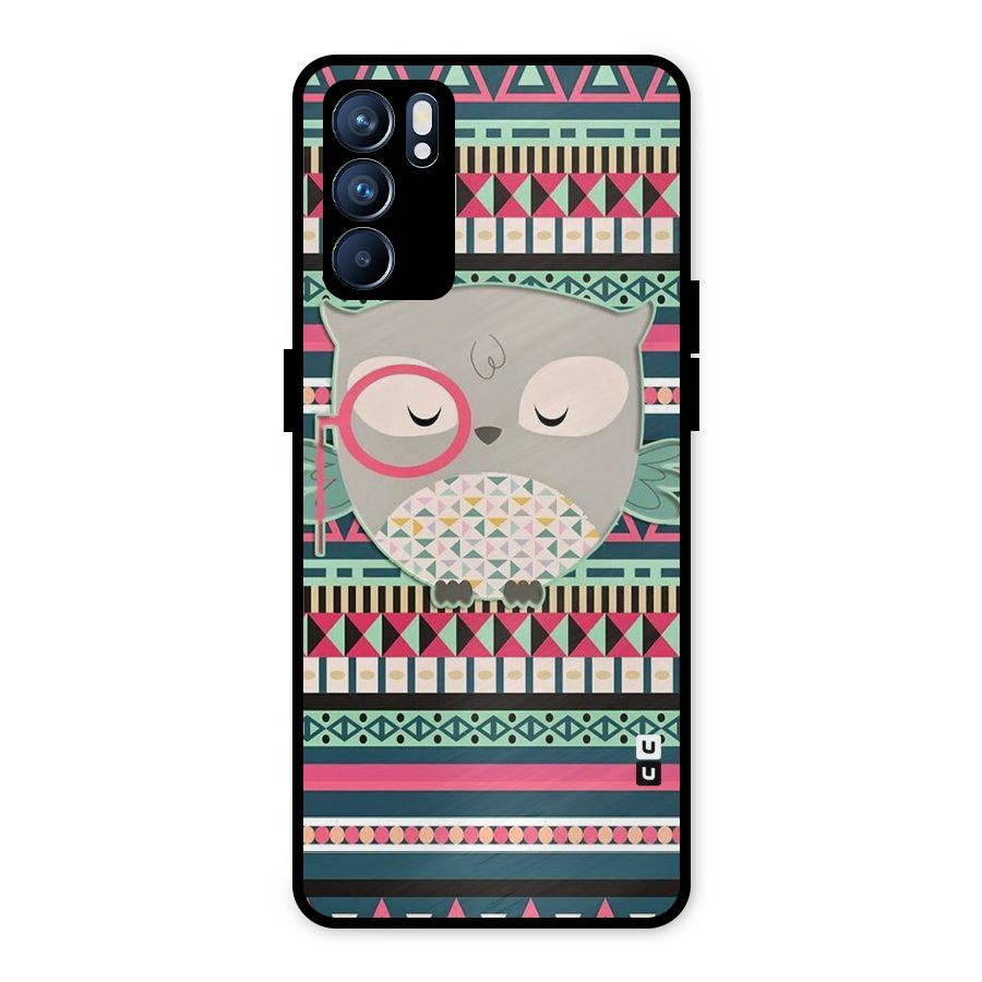 Owl Cute Pattern Metal Back Case for Oppo Reno6 5G