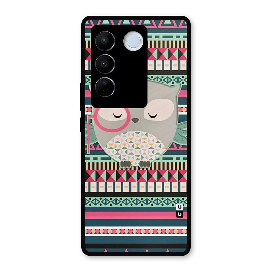 Owl Cute Pattern Metal Back Case for Vivo V27 Pro