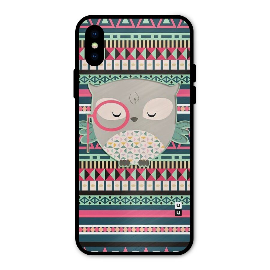 Owl Cute Pattern Metal Back Case for iPhone XS