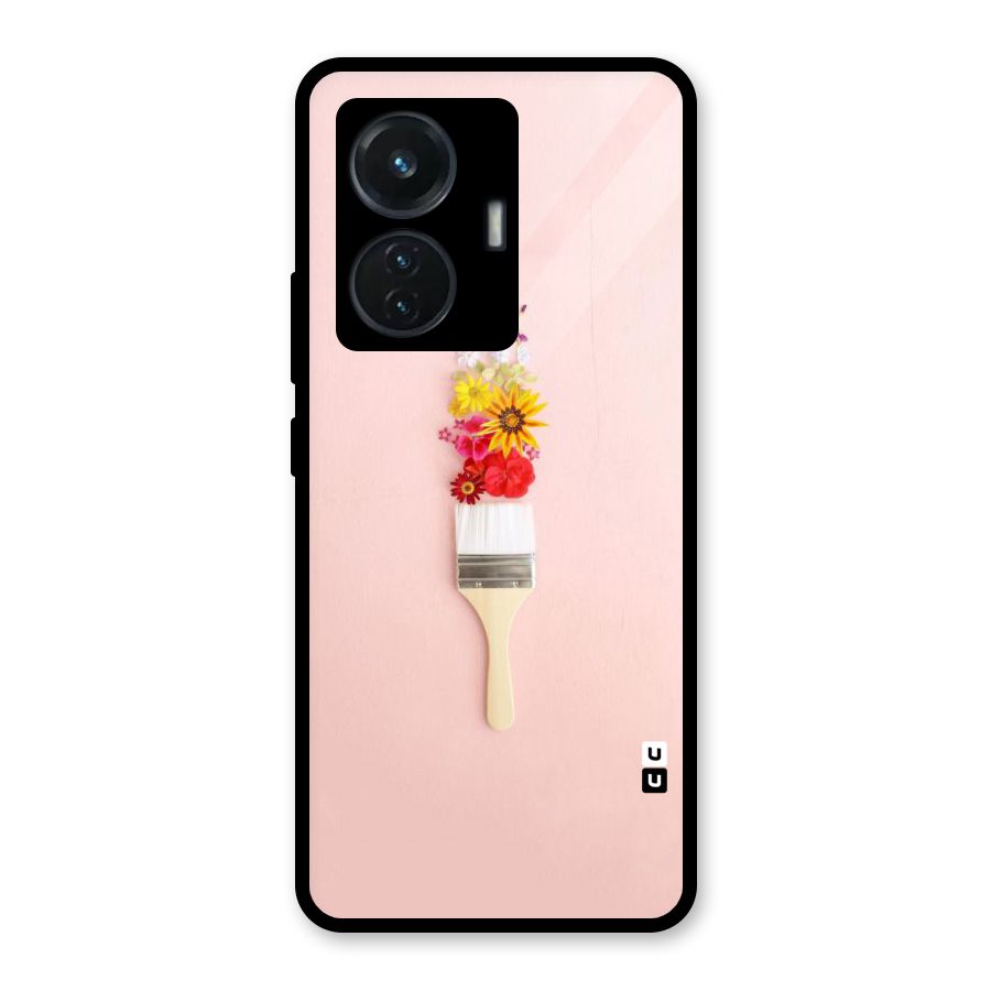 Painted Flowers Glass Back Case for Vivo T1 44W