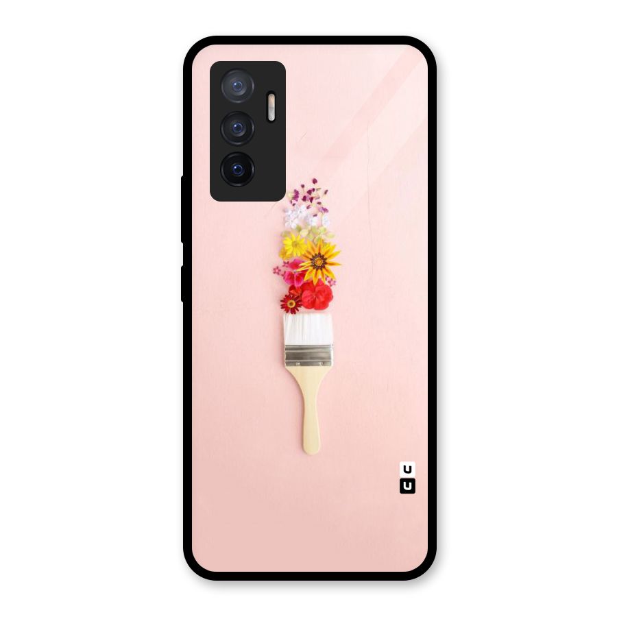 Painted Flowers Glass Back Case for Vivo V23e