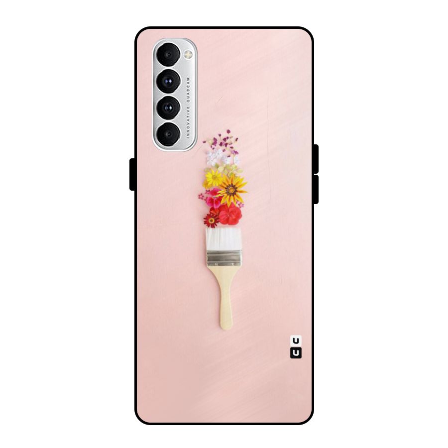 Painted Flowers Metal Back Case for Oppo Reno4 Pro