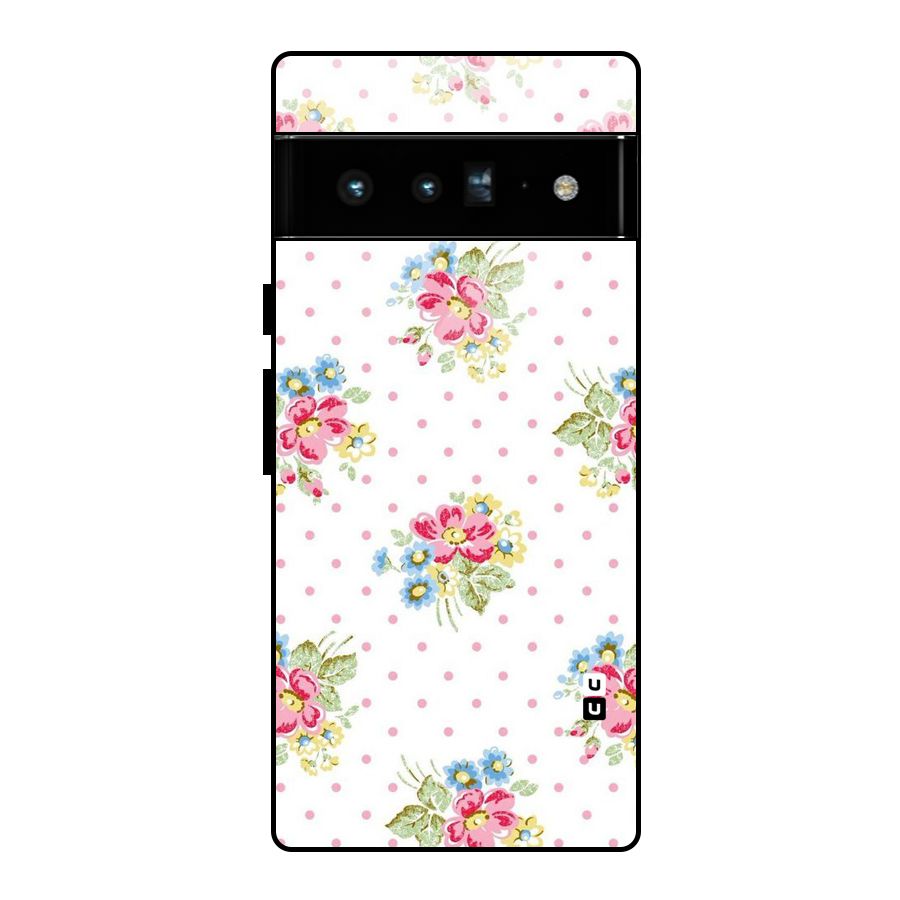 Painted Polka Floral Glass Back Case for Google Pixel 6 Pro