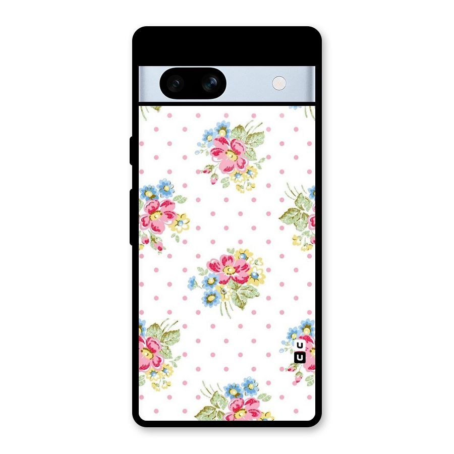 Painted Polka Floral Glass Back Case for Google Pixel 7a