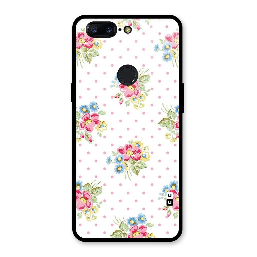 Painted Polka Floral Glass Back Case for OnePlus 5T