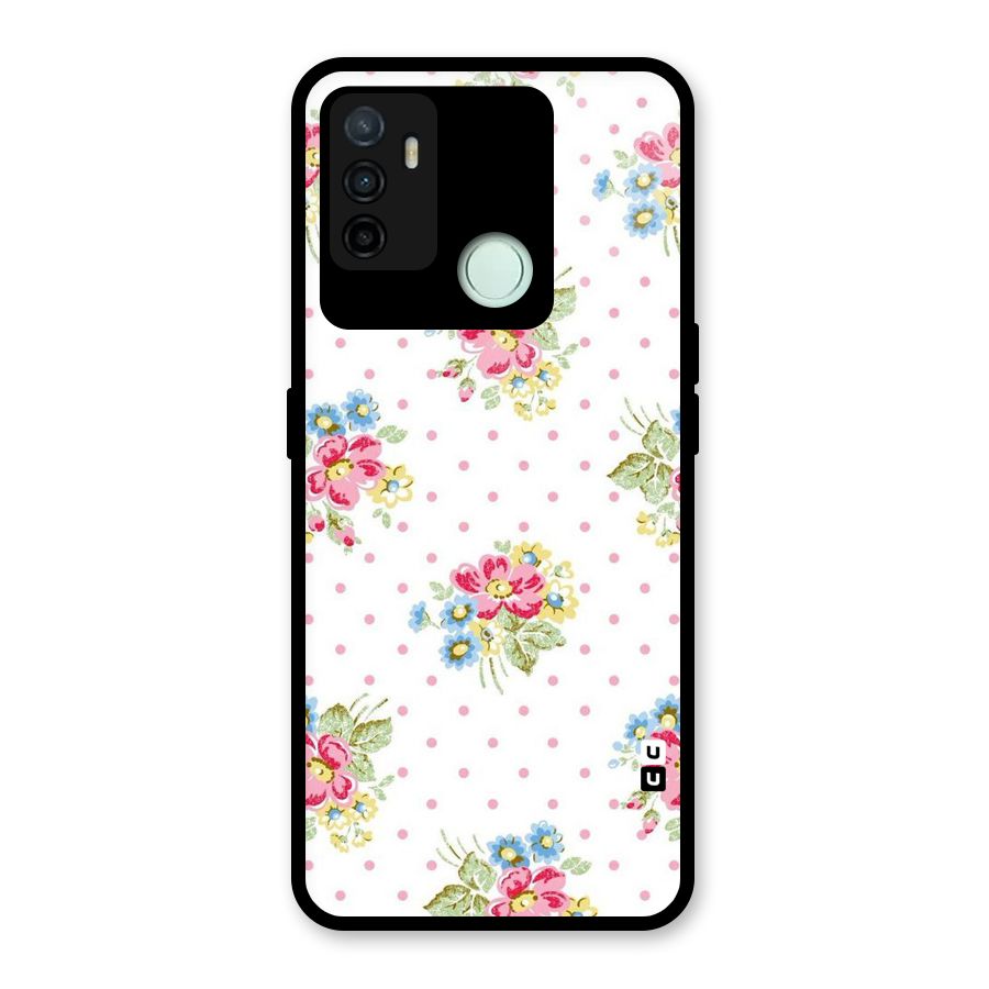Painted Polka Floral Glass Back Case for Oppo A53