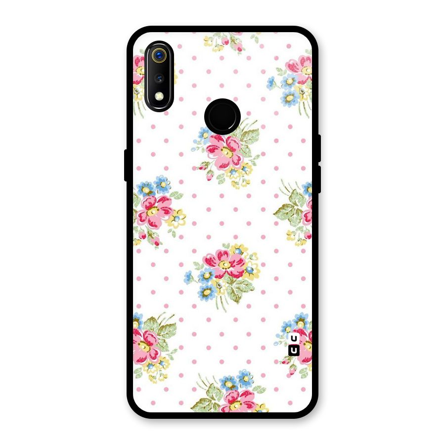Painted Polka Floral Glass Back Case for Realme 3