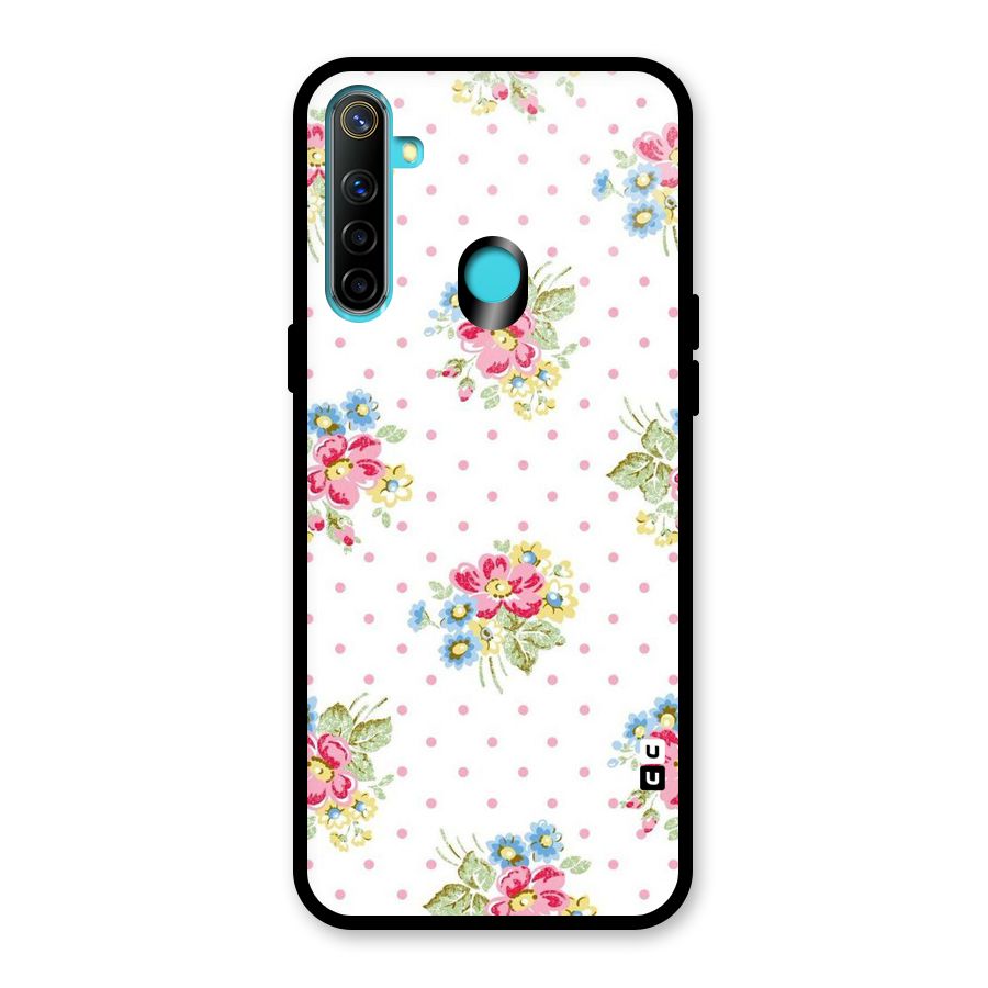 Painted Polka Floral Glass Back Case for Realme Narzo 10