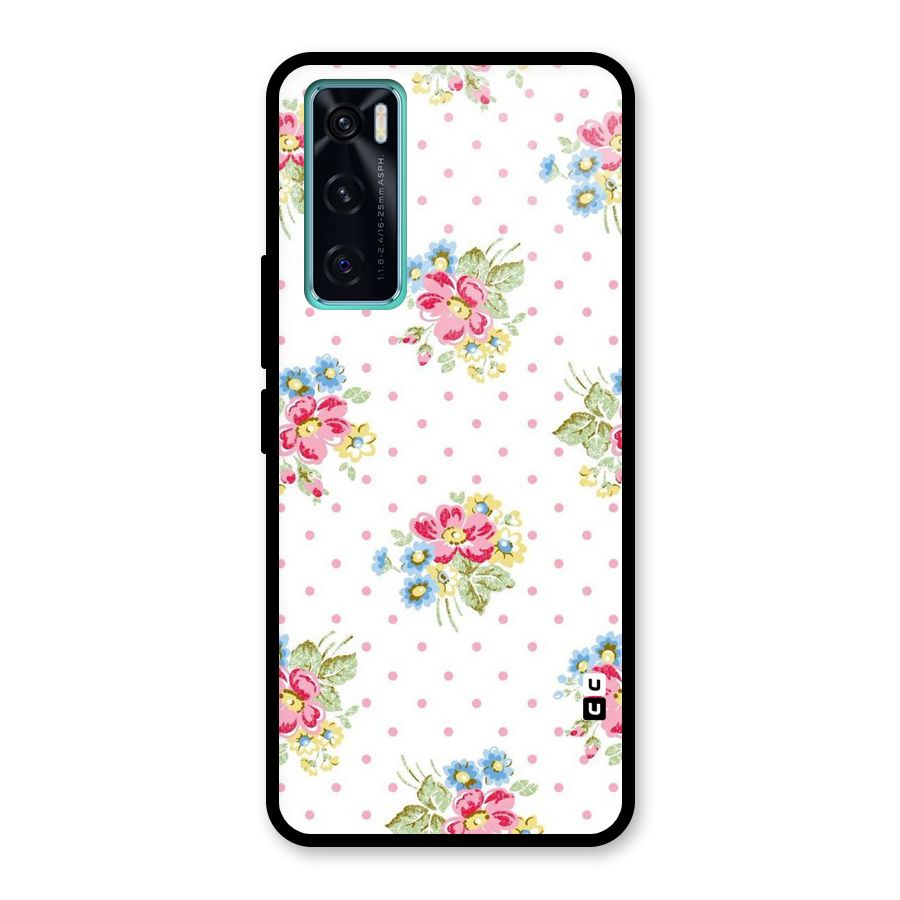 Painted Polka Floral Glass Back Case for Vivo V20 SE