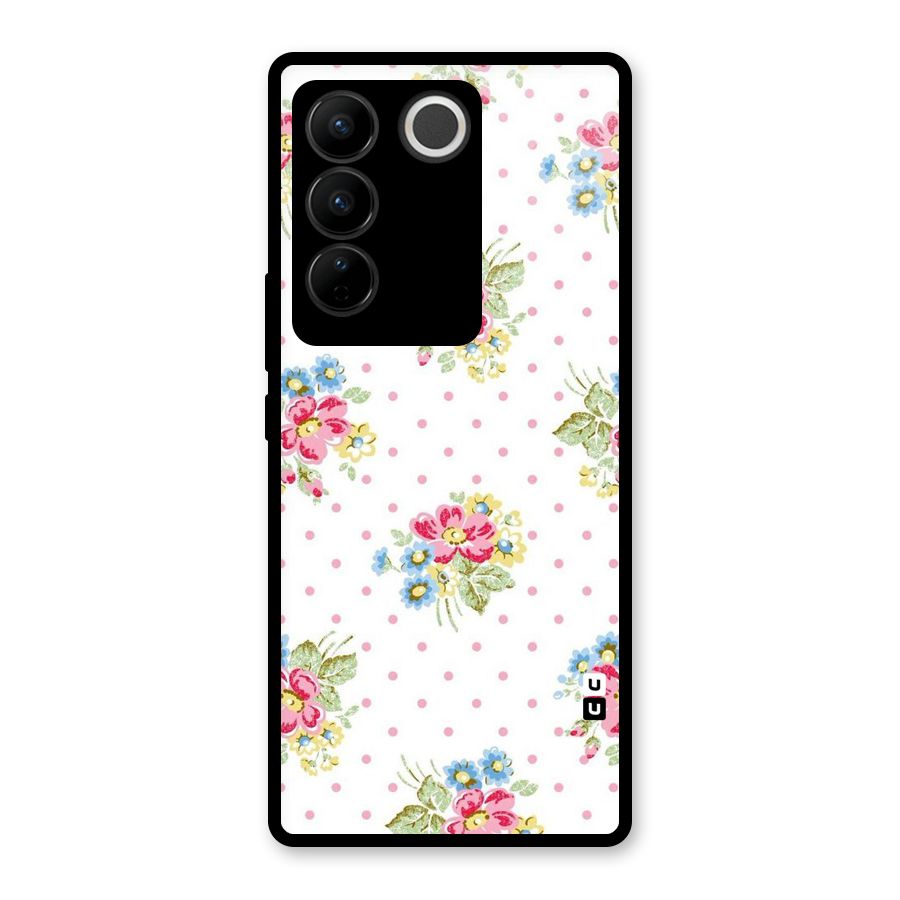 Painted Polka Floral Glass Back Case for Vivo V27