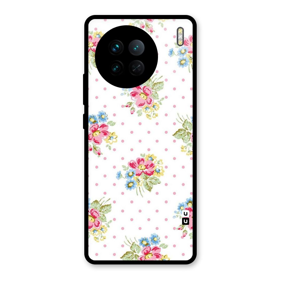 Painted Polka Floral Glass Back Case for Vivo X90