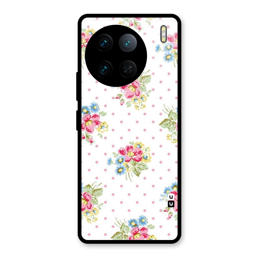Painted Polka Floral Glass Back Case for Vivo X90 Pro