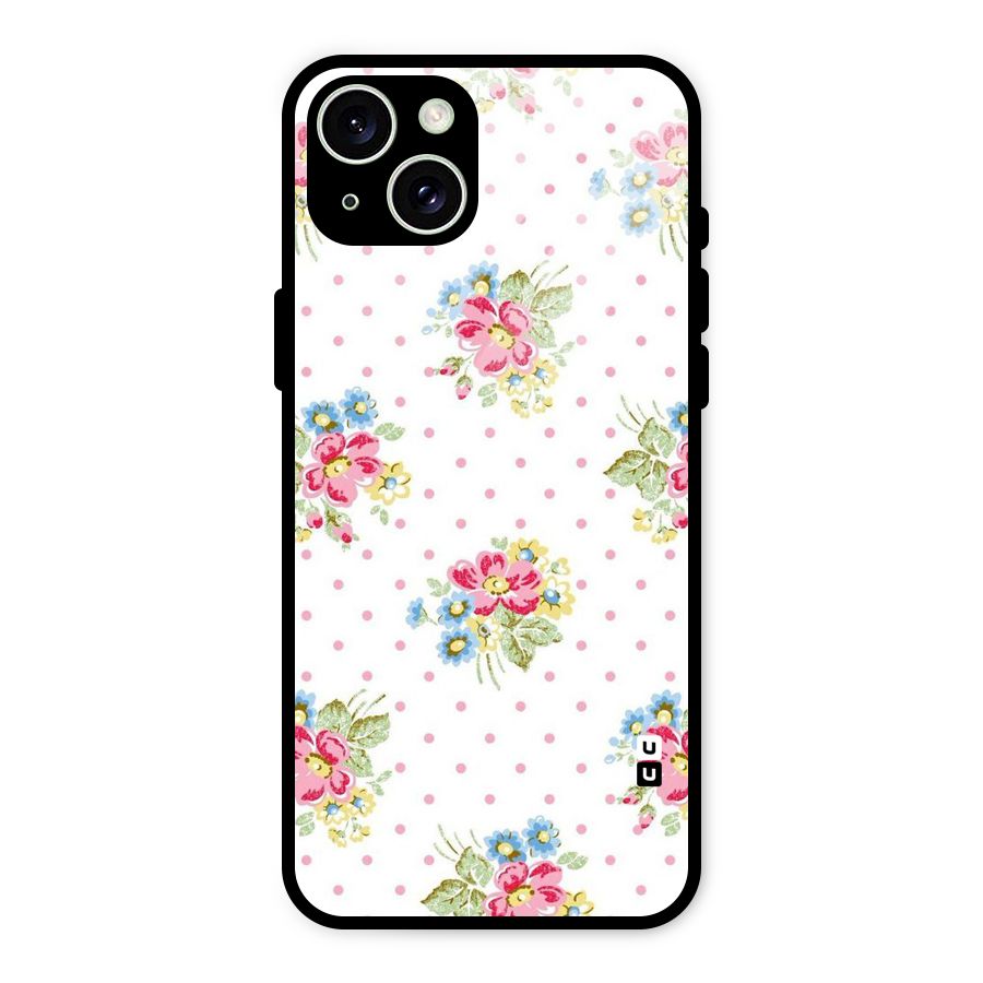 Painted Polka Floral Glass Back Case for iPhone 15 Plus