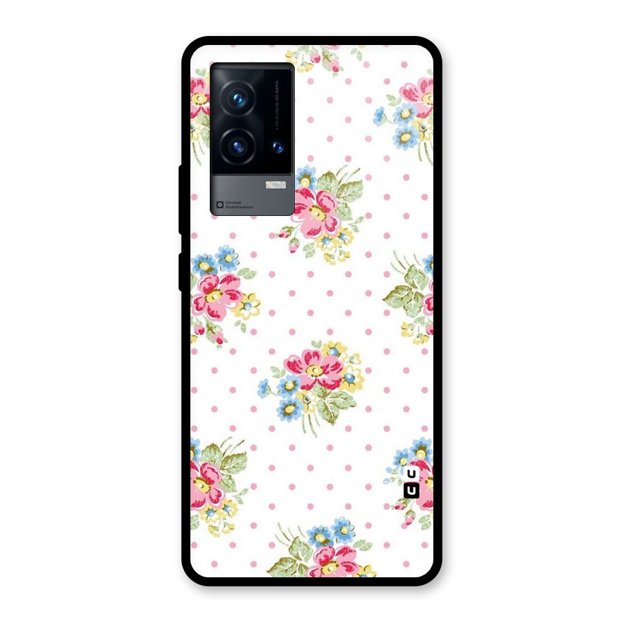 Painted Polka Floral Glass Back Case for iQOO 9 5G