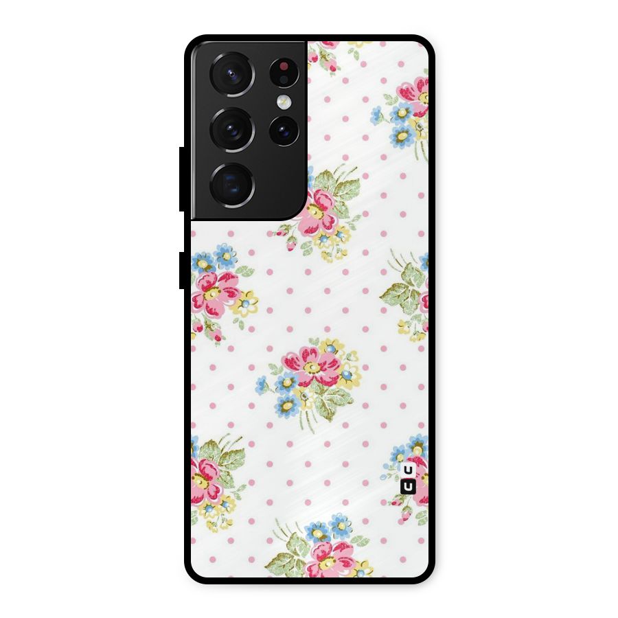 Painted Polka Floral Metal Back Case for Galaxy S21 Ultra 5G