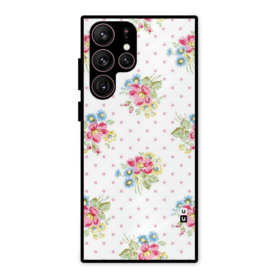 Painted Polka Floral Metal Back Case for Galaxy S22 Ultra 5G