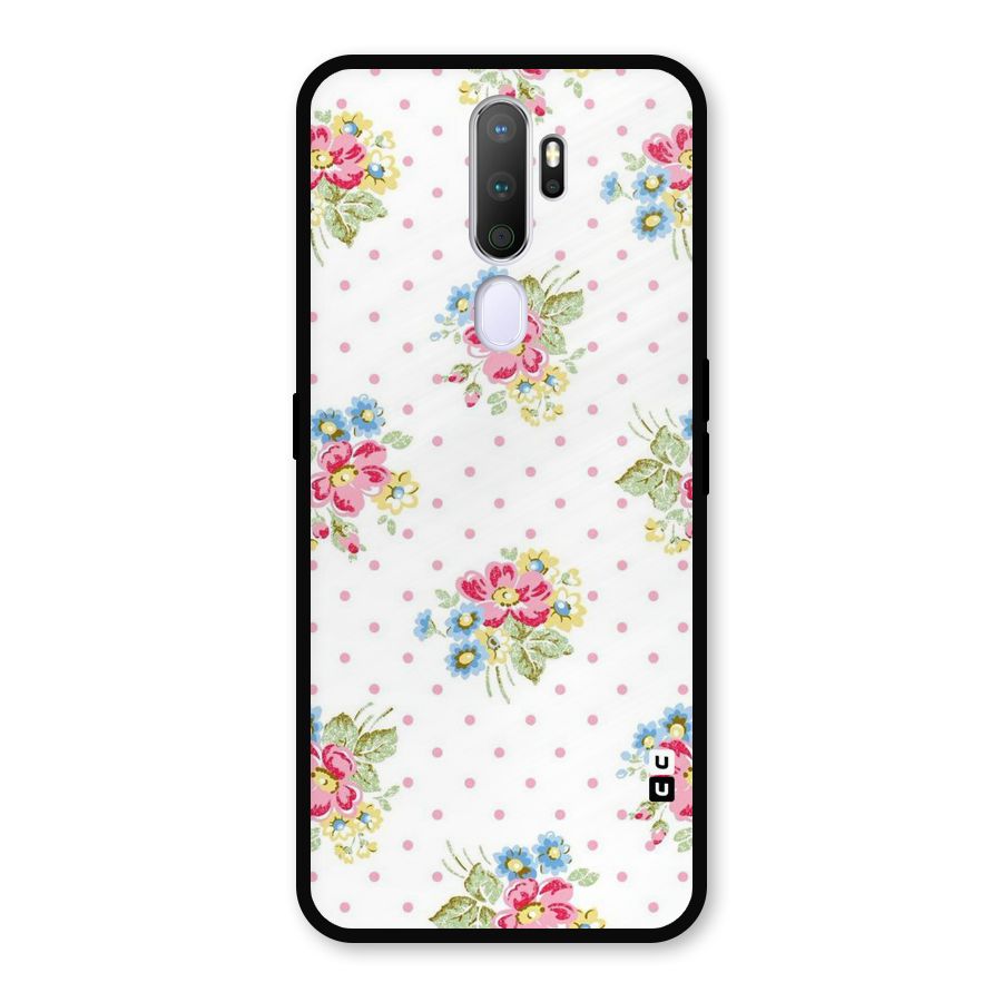 Painted Polka Floral Metal Back Case for Oppo A9 (2020)