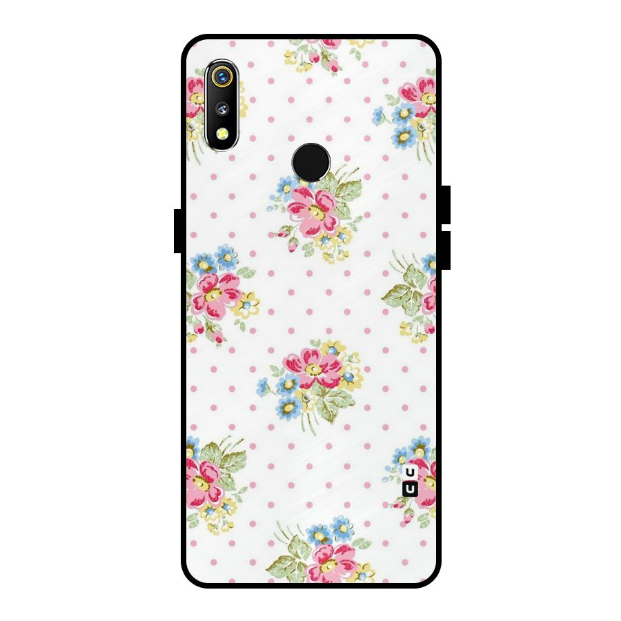 Painted Polka Floral Metal Back Case for Realme 3