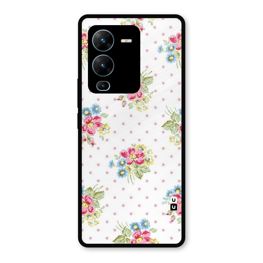 Painted Polka Floral Metal Back Case for Vivo V25 Pro