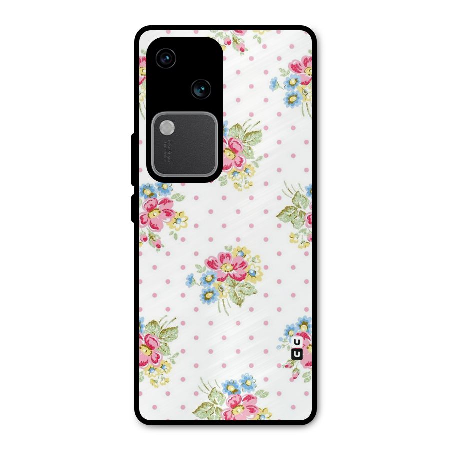 Painted Polka Floral Metal Back Case for Vivo V30 Pro