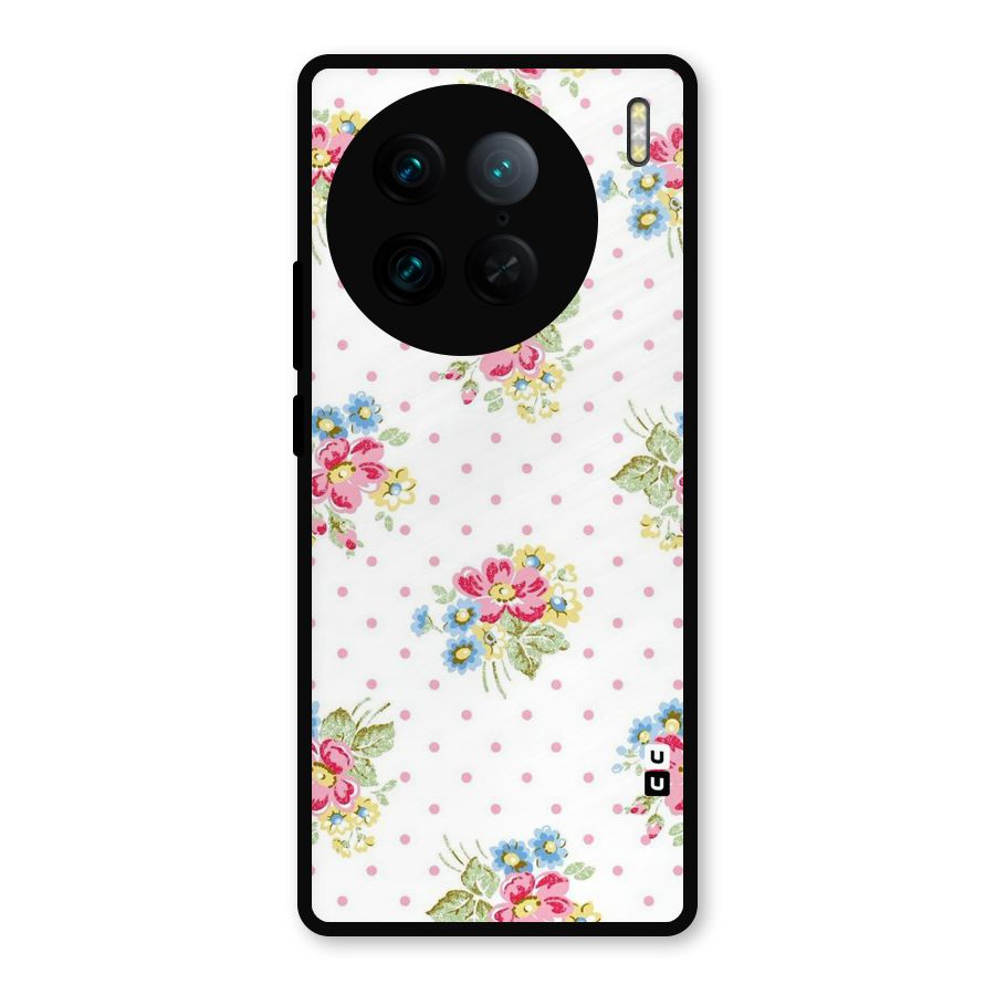 Painted Polka Floral Metal Back Case for Vivo X90 Pro