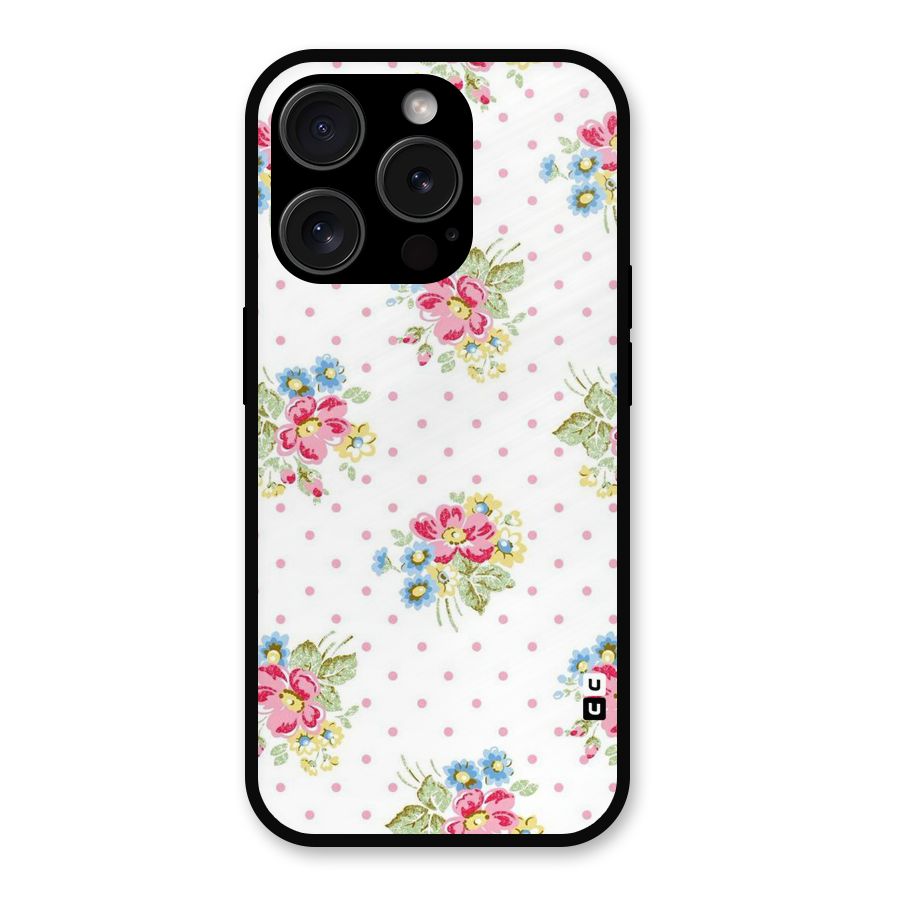 Painted Polka Floral Metal Back Case for iPhone 15 Pro