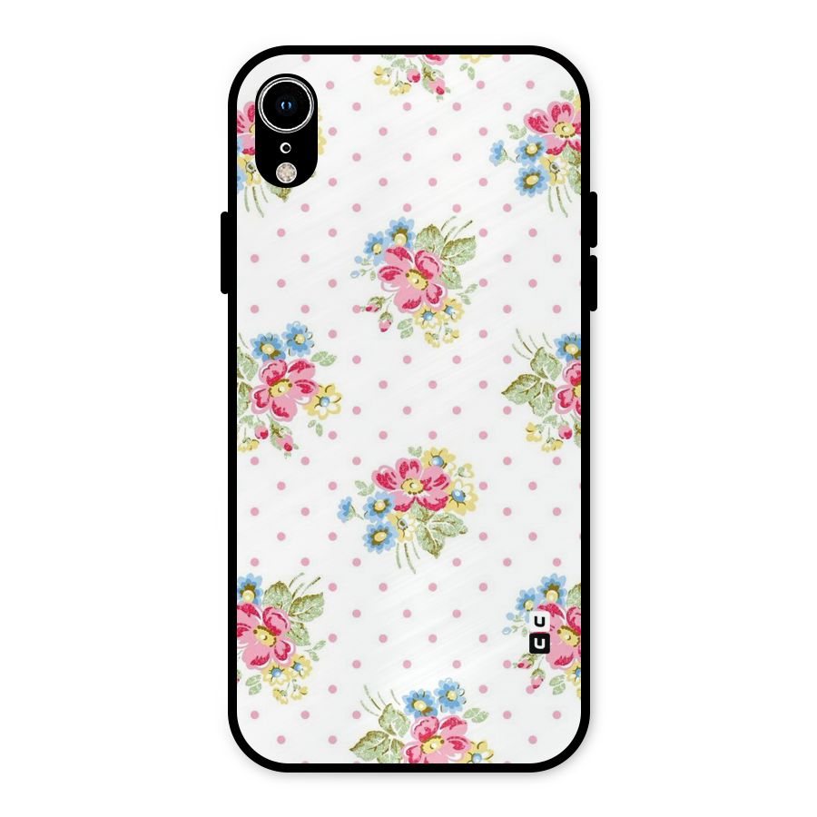Painted Polka Floral Metal Back Case for iPhone XR
