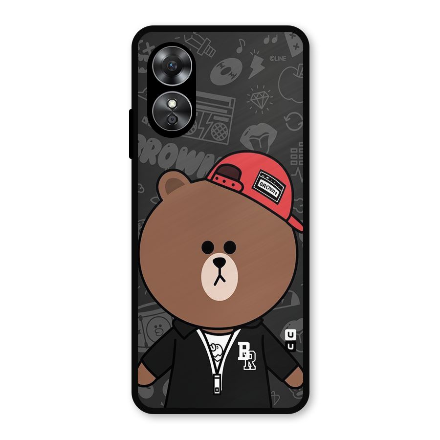 Panda Brown Metal Back Case for Oppo A17