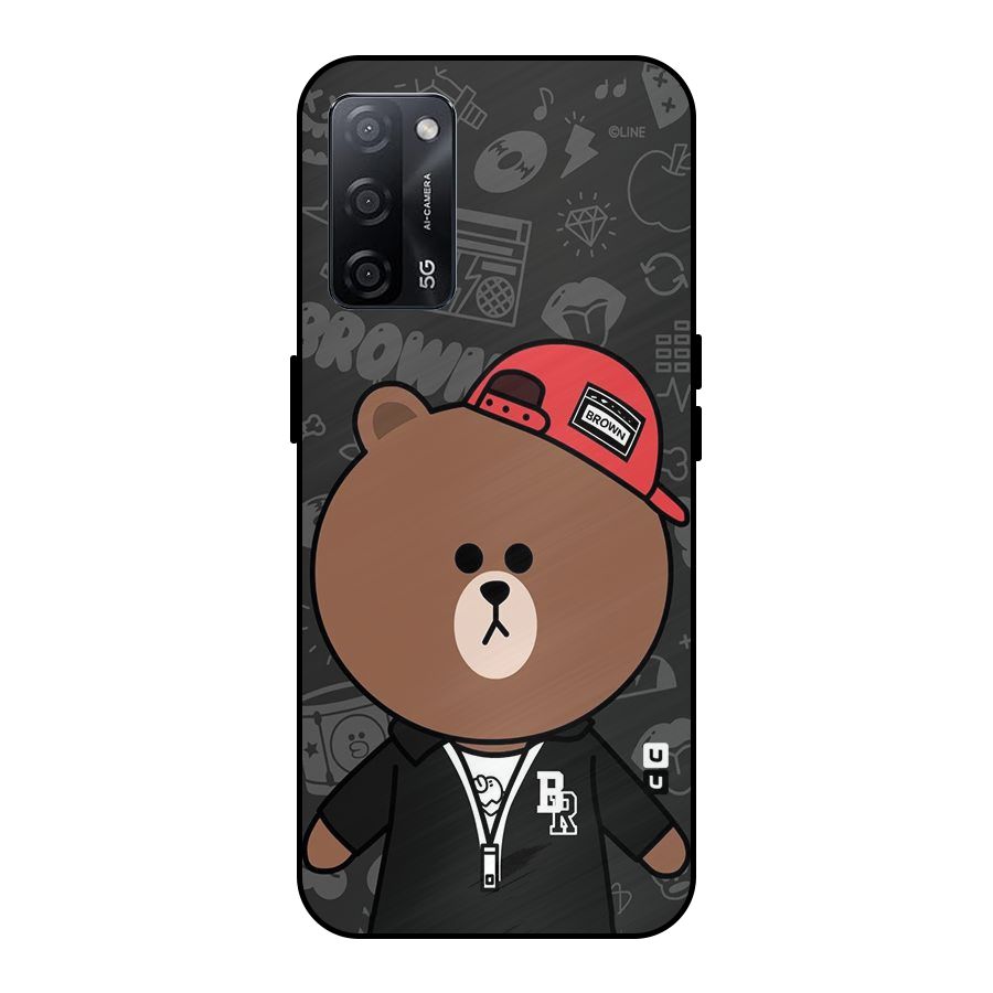Panda Brown Metal Back Case for Oppo A53s 5G