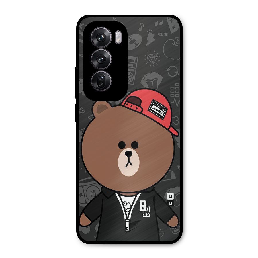 Panda Brown Metal Back Case for Oppo Reno12 Pro