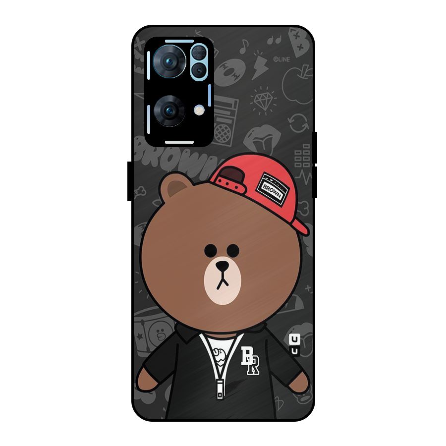 Panda Brown Metal Back Case for Oppo Reno7 Pro 5G