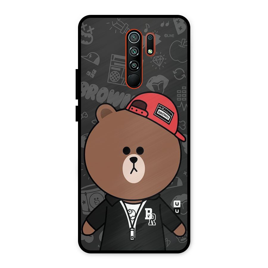 Panda Brown Metal Back Case for Redmi 9 Prime
