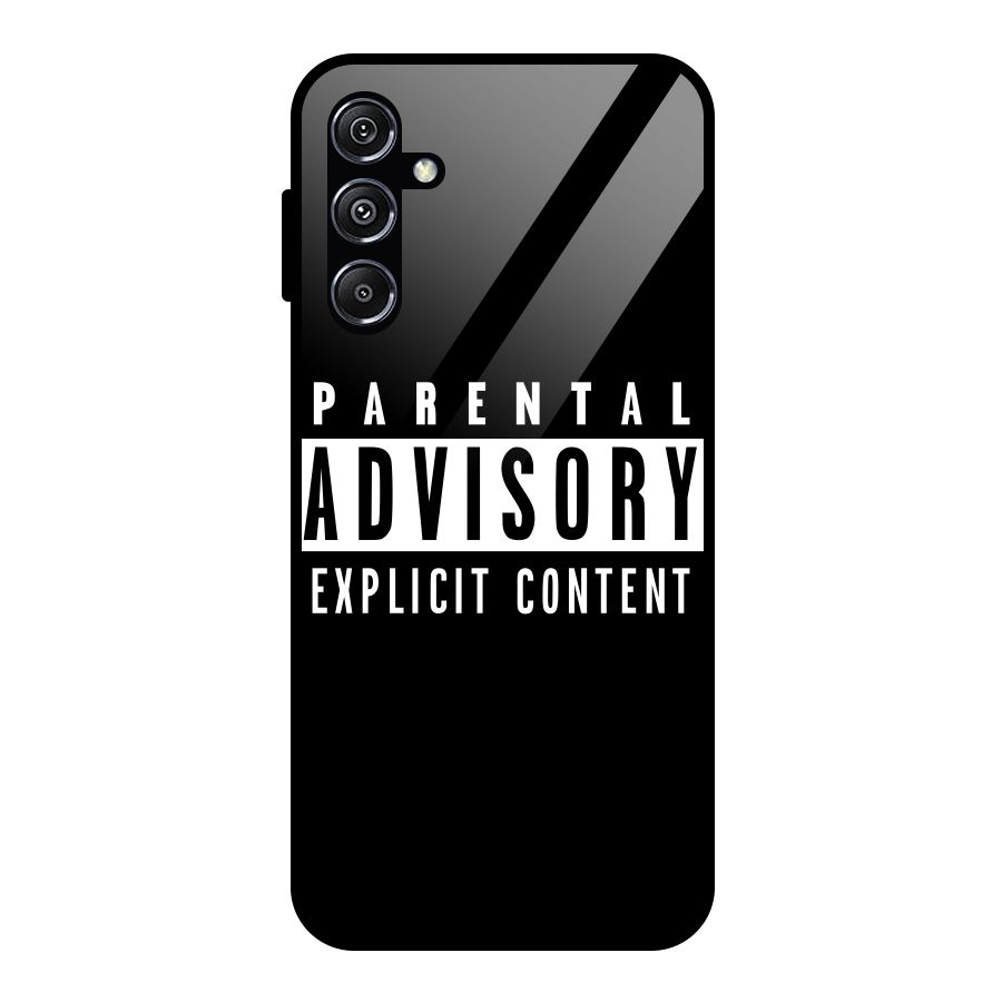 Parental Advisory Label Glass Back Case for Galaxy M34 5G