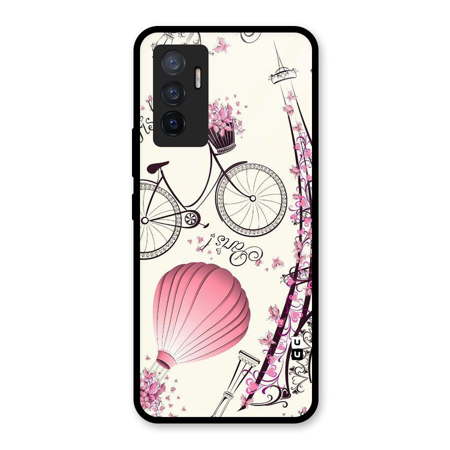 Paris Clipart Glass Back Case for Vivo V23e